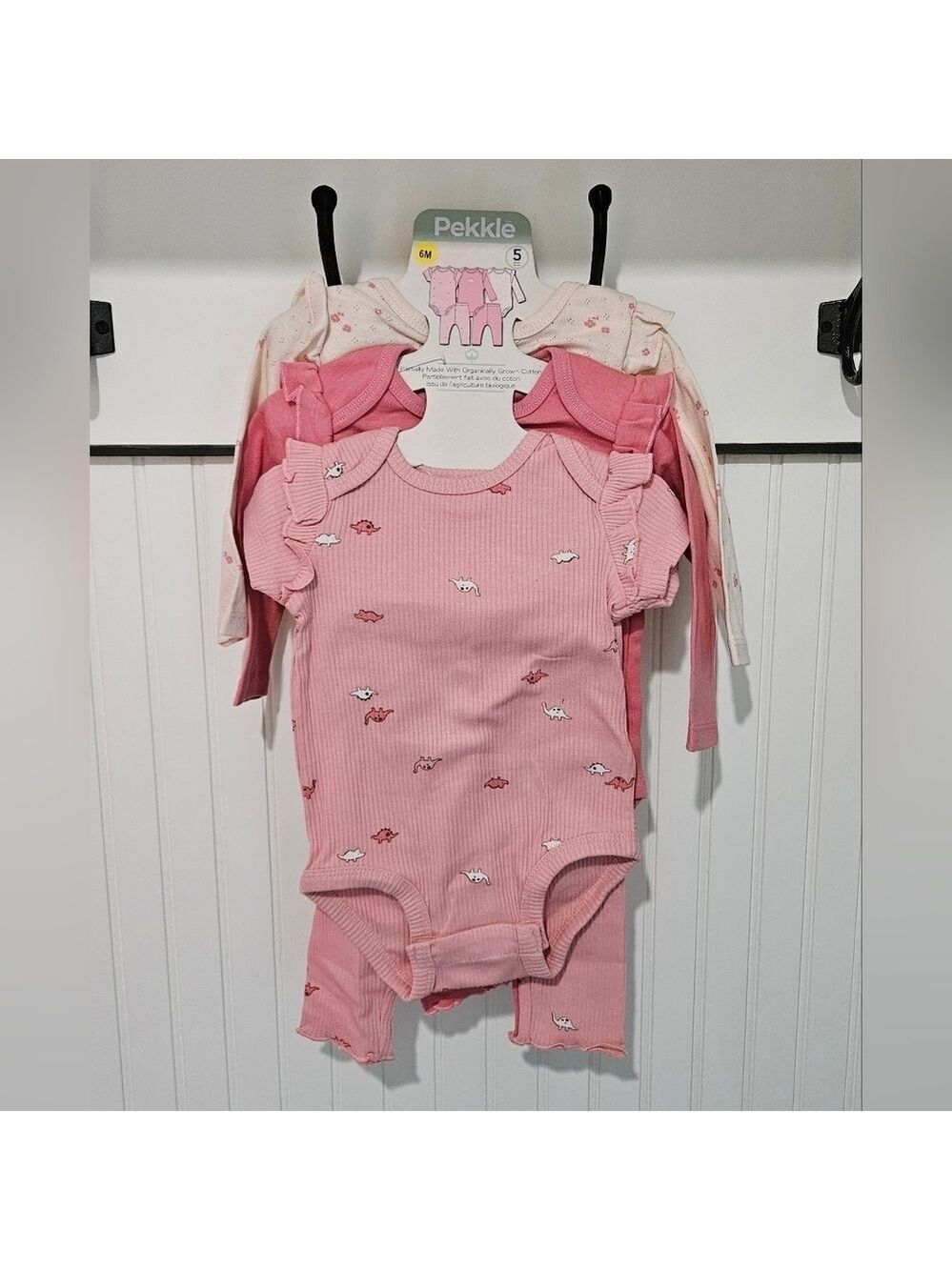 Pekkle Pink and Cream Dinosaur Print Baby 5 Piece Set, New with Tags, 6 Months